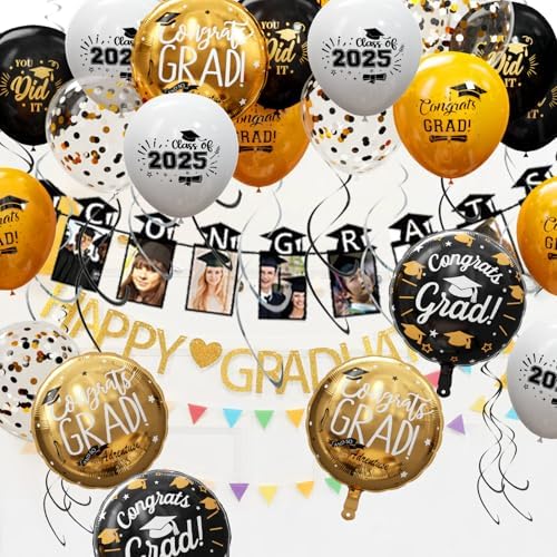 GuassLee Graduation Balloons 2025 Gold Black Set 60pcs