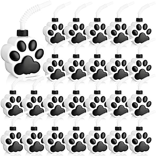 Zubebe 24 Pcs Dog Paw Cups with Straws and Lids