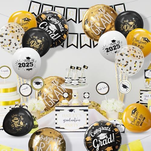 GuassLee Graduation Balloons 2025 Gold Black Set 60pcs