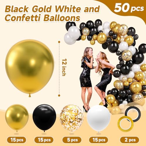 Gold and Black Balloons 50PCS Balloon Arch Kit