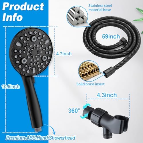 High Pressure Handheld Shower Head with 10 Settings Matte Black