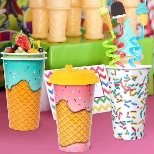 Ice Cream Donut Party Cups 24 Pack with Lids
