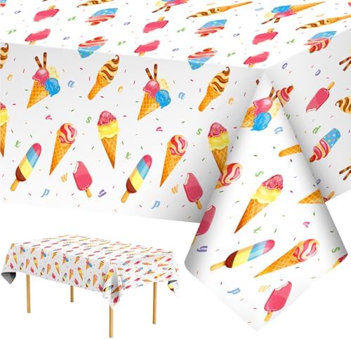 Ice Cream Themed Tablecloth 2 Pcs for Birthday Party