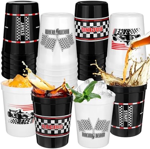 24 Piece Checkered Flag Racing Cups for Birthday Parties