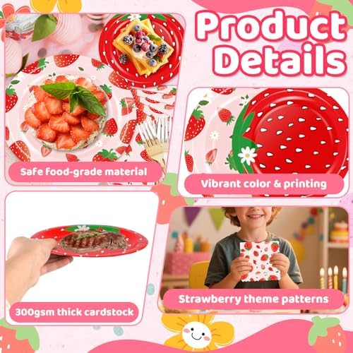 OuMuaMua Strawberry Themed Party Tableware Set 150 Pcs