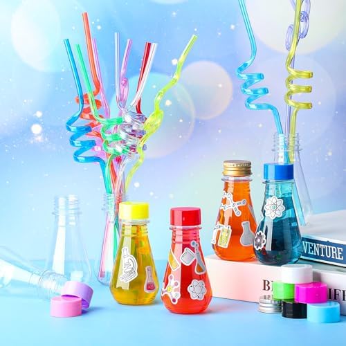 36 Pc Science Party Cups With Stickers and Straws Set