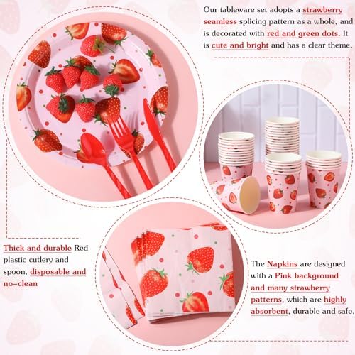 Ziliny 350 Pcs Strawberry Party Plates Set for 50 Guests