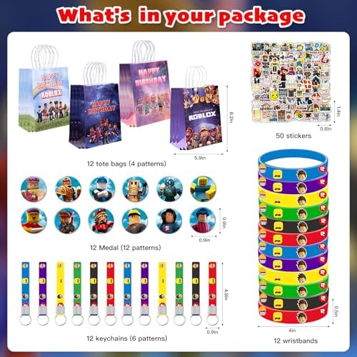 98pcs Birthday Party Favors Set with Bracelets Pins Keychains Bags Stickers