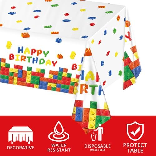 3 Pack Building Block Party Tablecloths for Kids Birthday Celebrations