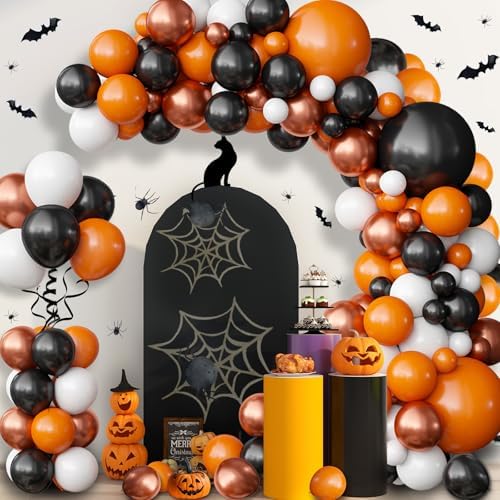 OuMuaMua Halloween Balloon Arch Kit 116Pcs Black Orange Metallic Balloons for Party Decorations