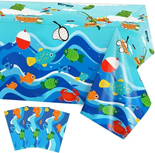 3 Pack Gone Fishing Tablecloths for Fishing Themed Birthday Party