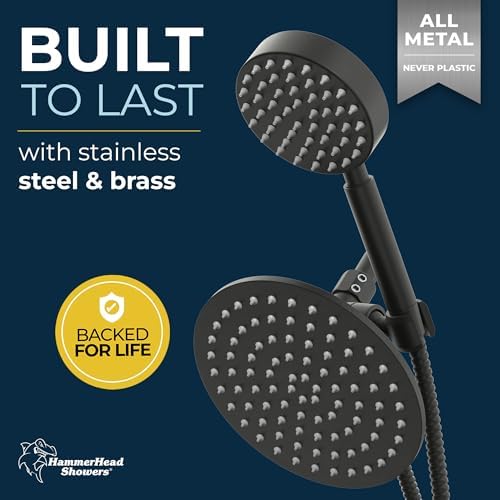 HammerHead Showers All Metal Dual Combo - Matte Black 8 Inch