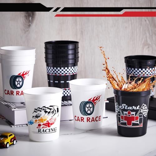 Domensi 24 Pcs Racing Car Party Cups 16oz Checkered Flag Favors