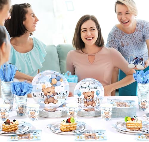 Dandat 350 Pcs Bear Themed Baby Shower Plates Set