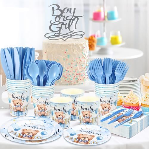 Dandat 350 Pcs Bear Themed Baby Shower Plates Set