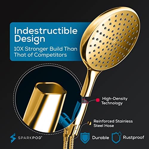SparkPod High Pressure Handheld Shower Head with Hose and Bracket - 6 Inch Rainfall 6ft Hose Easy Install