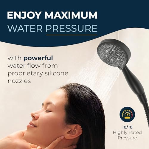 HammerHead Showers All Metal 3-Spray Handheld Shower Head with Long Hose and Holder - Matte Black
