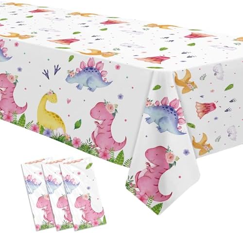 Dinosaur Birthday Party Tablecloth - 3 Pack Pink