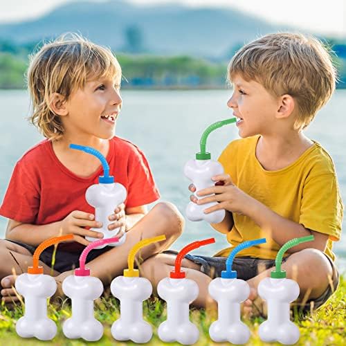 Eaasty 12 Pcs Dog Bone Cups with Straws and Lids 10oz Reusable Set