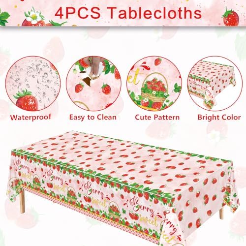 4 Pcs Strawberry Tablecloth Party Decor Birthday Supplies