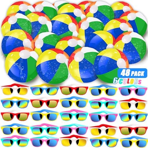 48 Pieces Summer Sunglasses and Beach Balls Party Favors