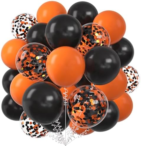 KALOR 12 Inch Orange Black Balloons 60 Pack