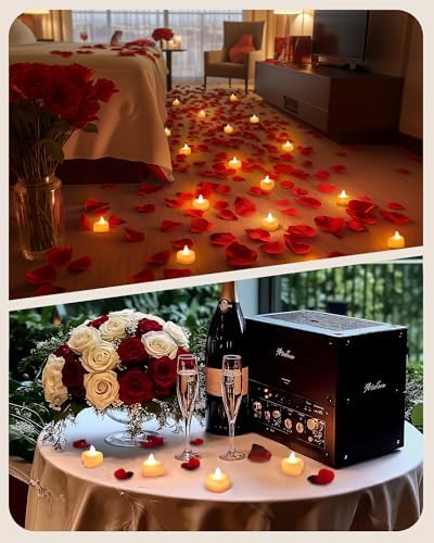 Amagic 2000 Artificial Rose Petals with 24 Heart LED Tea Lights Candle Kit