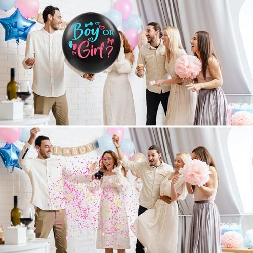 3Pcs Jumbo Gender Reveal Balloons 36 Inch Blue Pink Confetti Baby Shower Decor