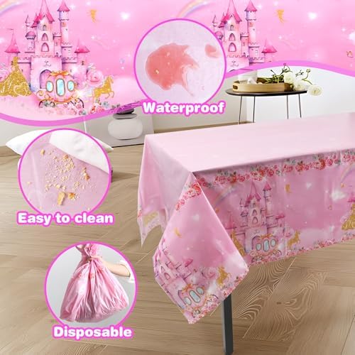 3PCS Pink Princess Tablecloths for Birthday Party Decor