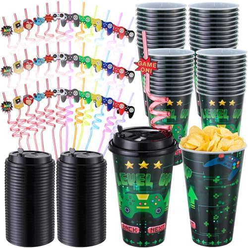 Maxcheck Video Game Party Cups with Lids and Straws 36Pcs