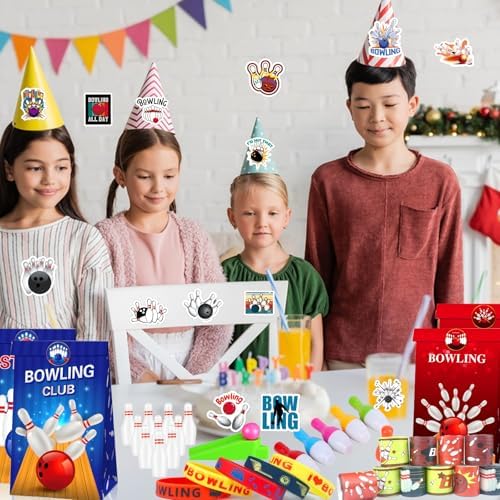 Bowling Party Favors Set with Keychains Slap Bracelets Goodie Bags Stickers Mini Bowling Toy