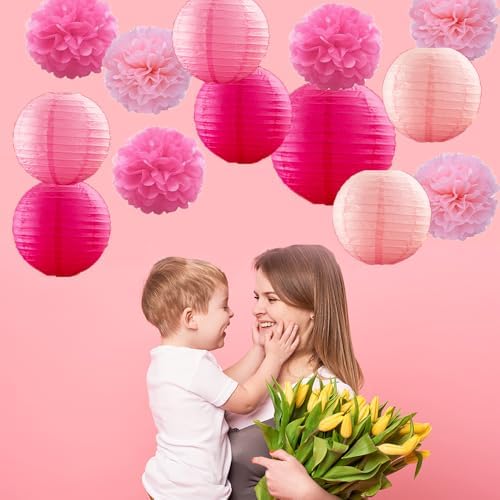 15 Pcs Pink Paper Lanterns Set for Parties