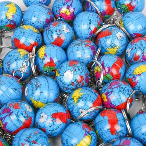 PROLOSO 48 Pcs Globe Keychains Bulk for Kids