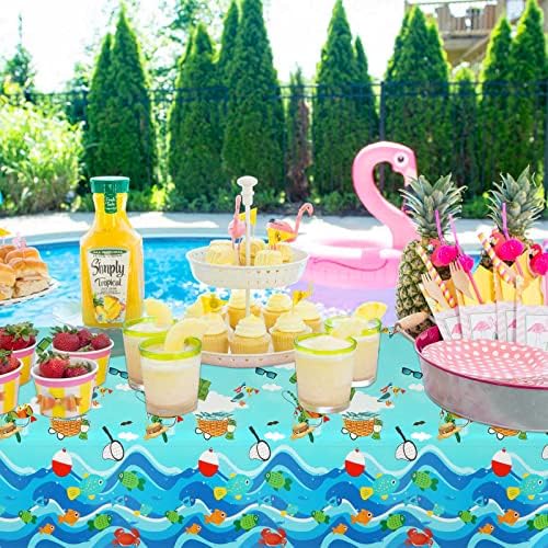 3 Pack Gone Fishing Tablecloths for Fishing Themed Birthday Party