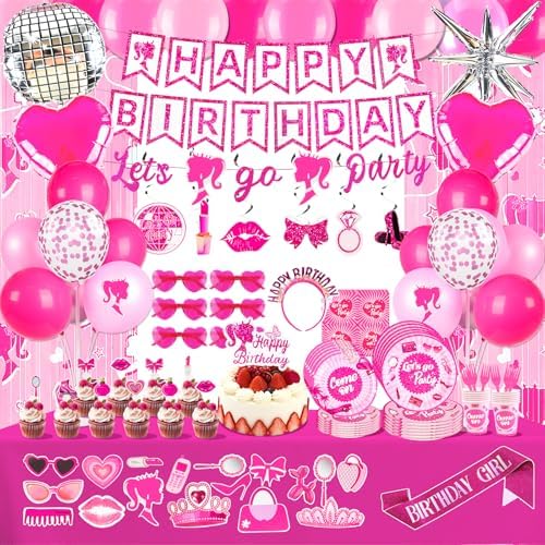 185Pcs Hot Pink Birthday Party Decoration Set for Girls