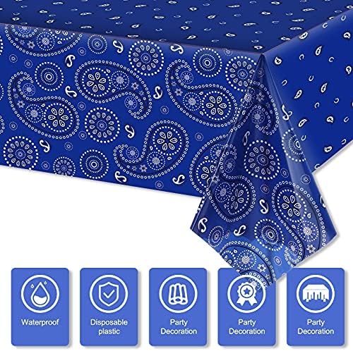 Tatuo Western Paisley Bandana Table Cover 108x54in Blue 3 Pack