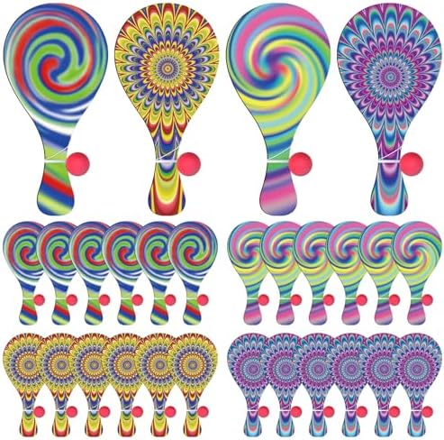 24 Pcs Psychedelic Paddle Ball Set Retro Party Favors