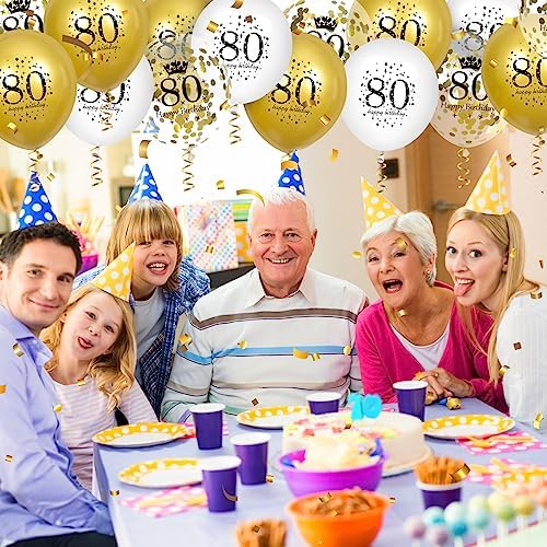 80th Birthday Balloons 15Pcs White Gold