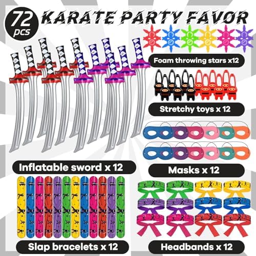 ZOIIWA 72Pcs Karate Party Favor Set for Kids Birthday Supplies