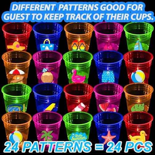 Glow Summer Beach Party Cups 24 Pcs with LED Lights