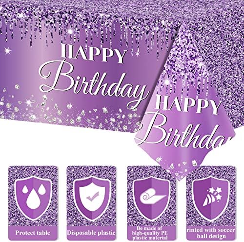 3 Piece Purple Silver Birthday Tablecloths for Party Decorations