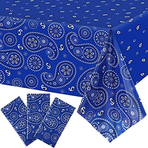 Tatuo Western Paisley Bandana Table Cover 108x54in Blue 3 Pack