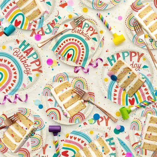 Retro Rainbow Happy Birthday Party Supplies Set for 25 Guests