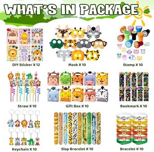 Jungle Safari Party Favors Set 92 PCS for Kids Birthday Gifts