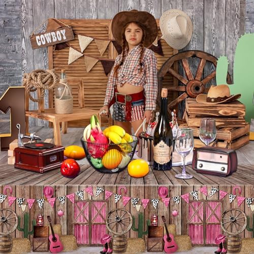 Tiamon 3 Piece Western Cowgirl Tablecloth Pink Plastic