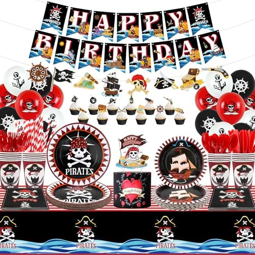 20 Pirate Party Essential Kit with Banners Plates Balloons Tablecloths Tableware