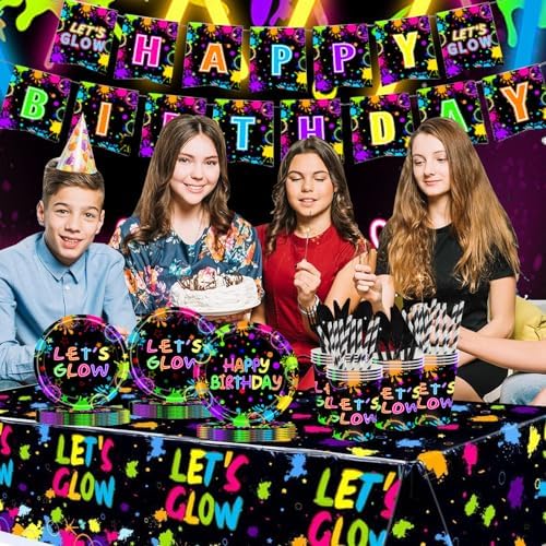 194 Pcs Neon Party Supplies for 24 Guests