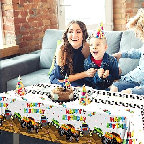 Monster Truck Tablecloth 3 Pcs for Birthday Party Decorations