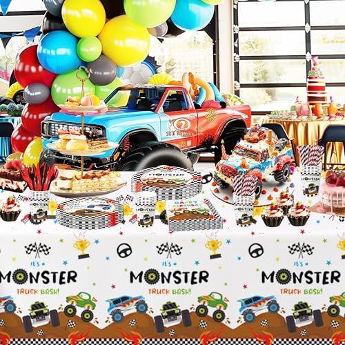 Monster Truck Birthday Tablecloth - 3 Pack 54x108 Inches