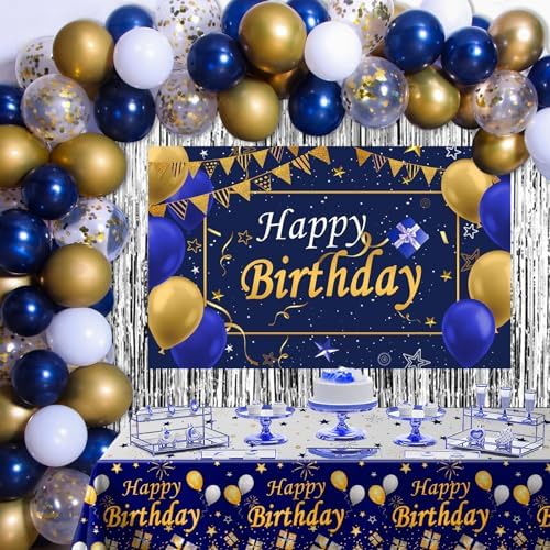 Blue and Gold Birthday Decorations for Men Women